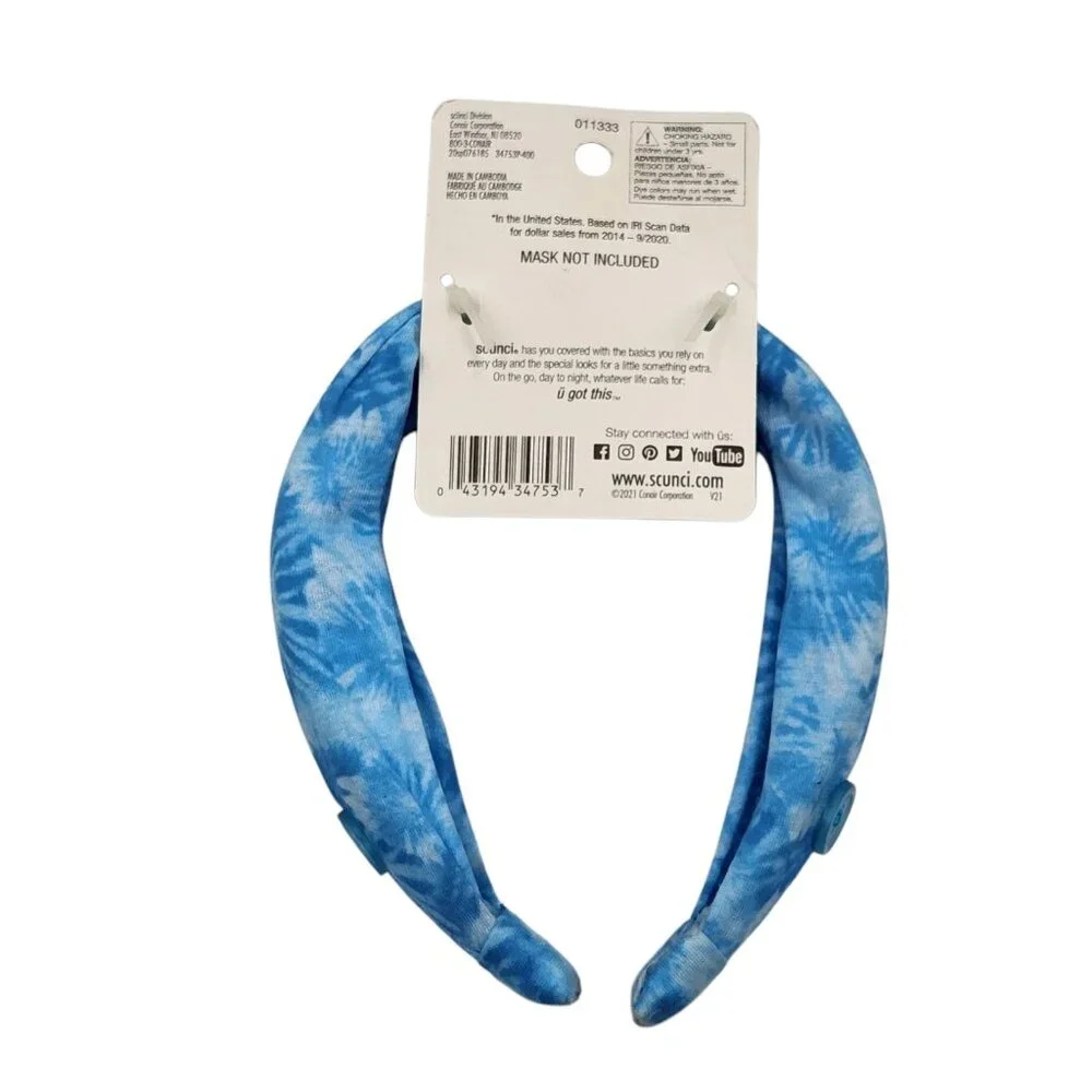 Scunci U Got This‎ Headband with Buttons for Mask 3 Pcs Multicolor Tie Dye Set